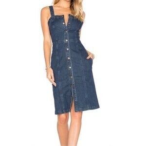 AG Adriano Goldschmied Denim Dress Womens Size Large Blue Snap-Front Stretch